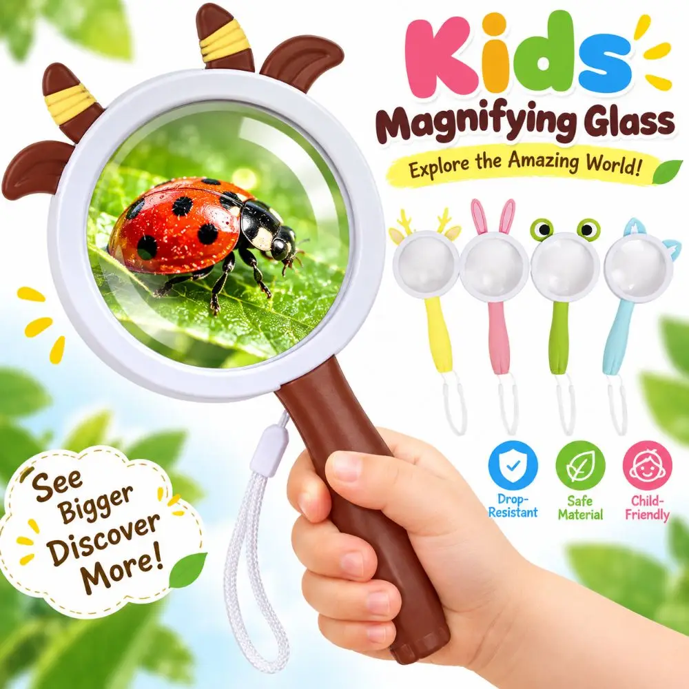 ABS Plastic Kids Magnifying Glass Acrylic Optical Len Breakage-Proof Frame Handheld Magnifier Ergonomic Non-Slip Handle