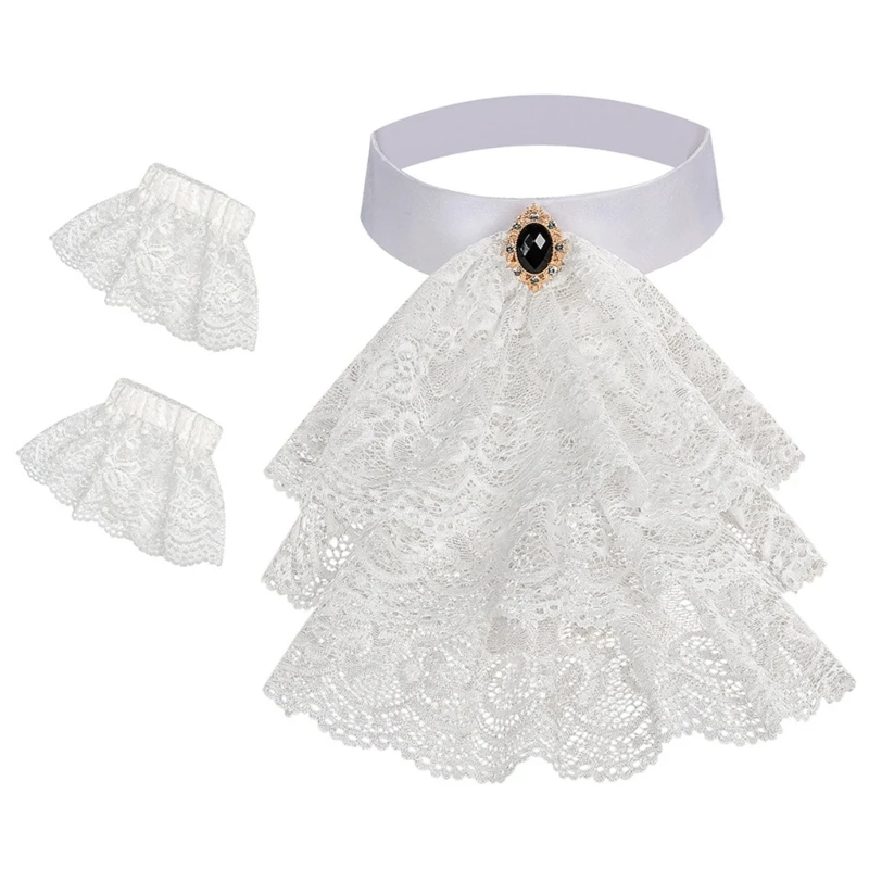 340D Victorian Floral Lace Detachable Collar and Cuffs Costume for Fashion Layering Seasonal Solution Easy to Maintain