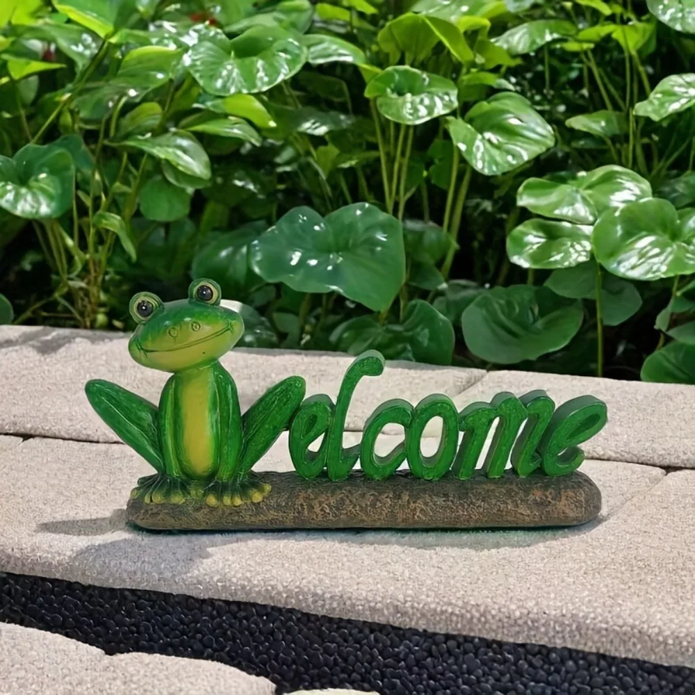 

Funny Cartoon Frogs Miniature Figurines Cute Handicraft Frog Welcome Sign Resin Crafts Animal Statue Bonsai Decoration