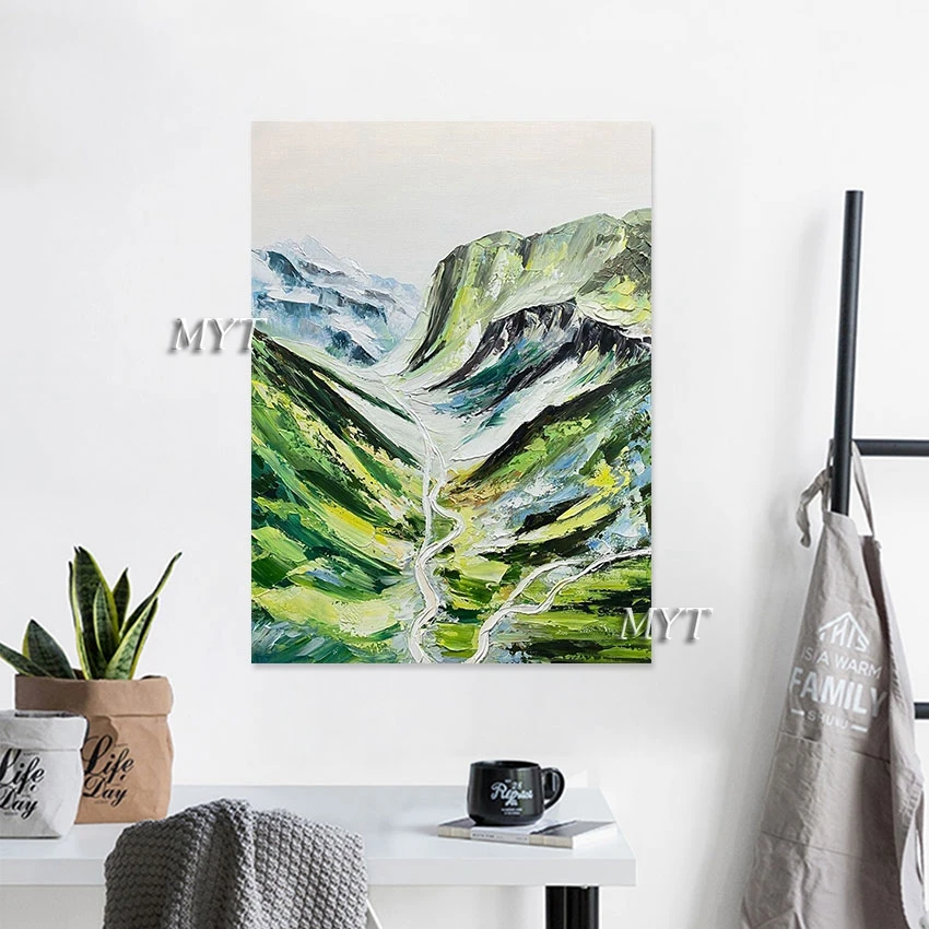 3d Green Mountains Landscape Wall Art Frameless Painting Room Decor Abstract Hand Painted On Canvas Wall Art Picture Unframed image 3