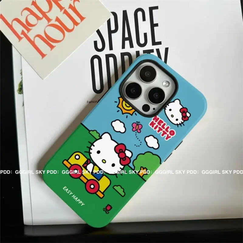 Sanrio HelloKitty Driving KT Cats Phone Case For IPhone 11 12 13 14 15 16 Pro Max 12 13 Mini 15 16 Plus TPU Anti Fall Cover Y2k