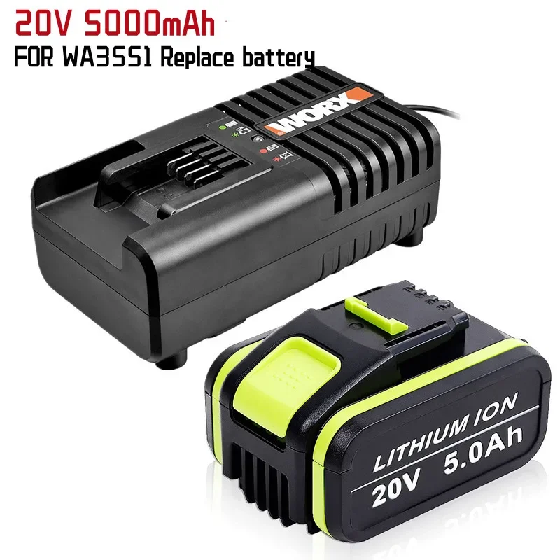 

20V 5.0Ah/5000mAh Lithium ion Battery Replacement for Worx WA3551 WA3551.1 WA3553 WA3553.2 WA3641 Battery+Charger