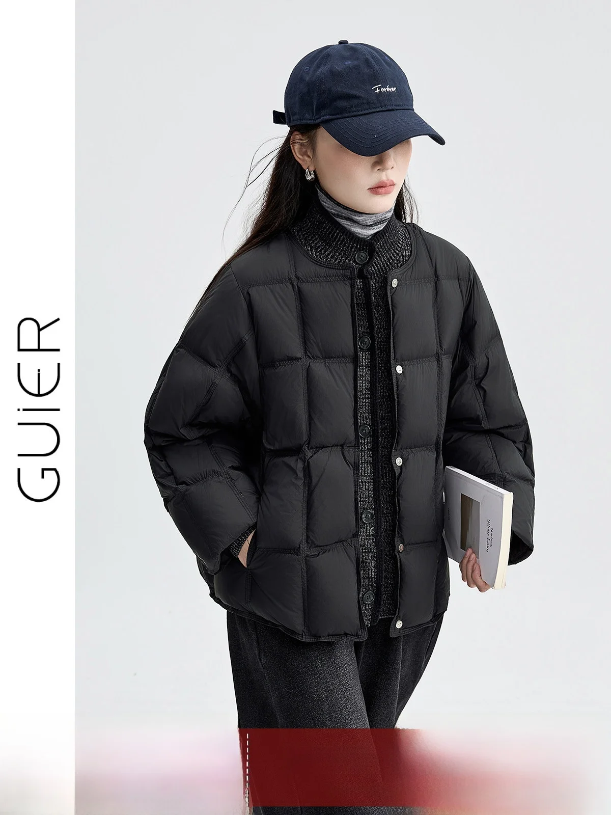 

Guier Knitted Patchwork down Jaet Women's Winter New Sle White Du Feather Warmth Fake Two-Piece Outerwear Casual Sle ...
