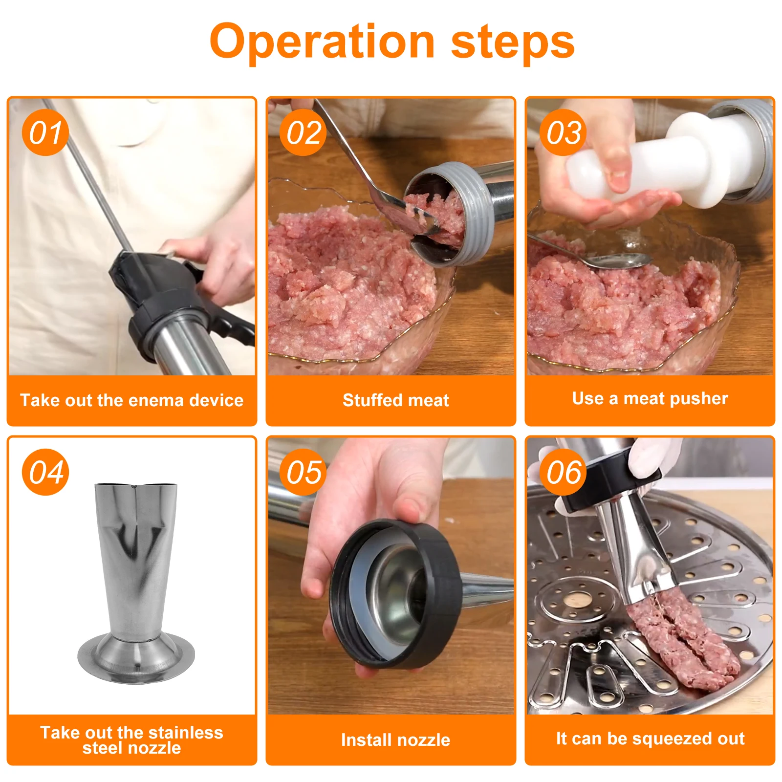 Stainless Steel Sausage Stuffer Jerky Gun Manaul Meat Syringe Home Made Homemade Sausage Tool for Home Kitchen Jerky Stuffer Kit