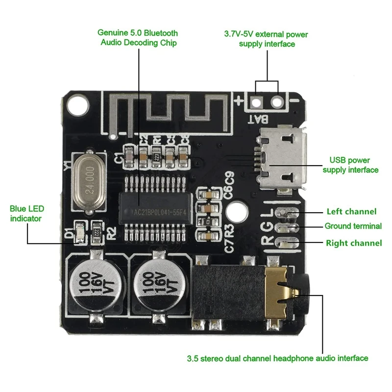 2Pcs Bluetooth Audio Receiver Board Bluetooth 4.1 MP3 Lossless Decoder Board Wireless Stereo Music Module