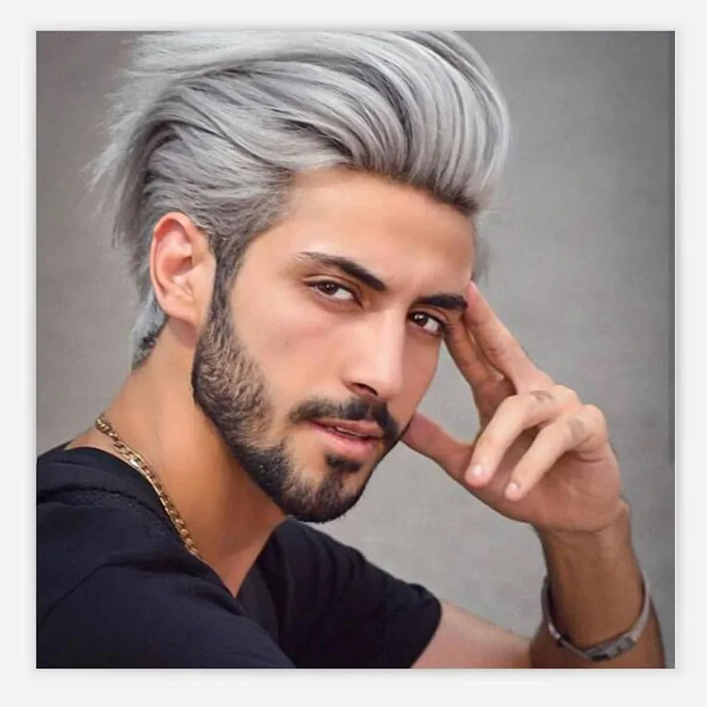 WHIMSICAL W Men Short Hair Synthetic Wigs for Daily Use Fashion Wig Ombre Male Natural Hair Heat Resistant Breathable