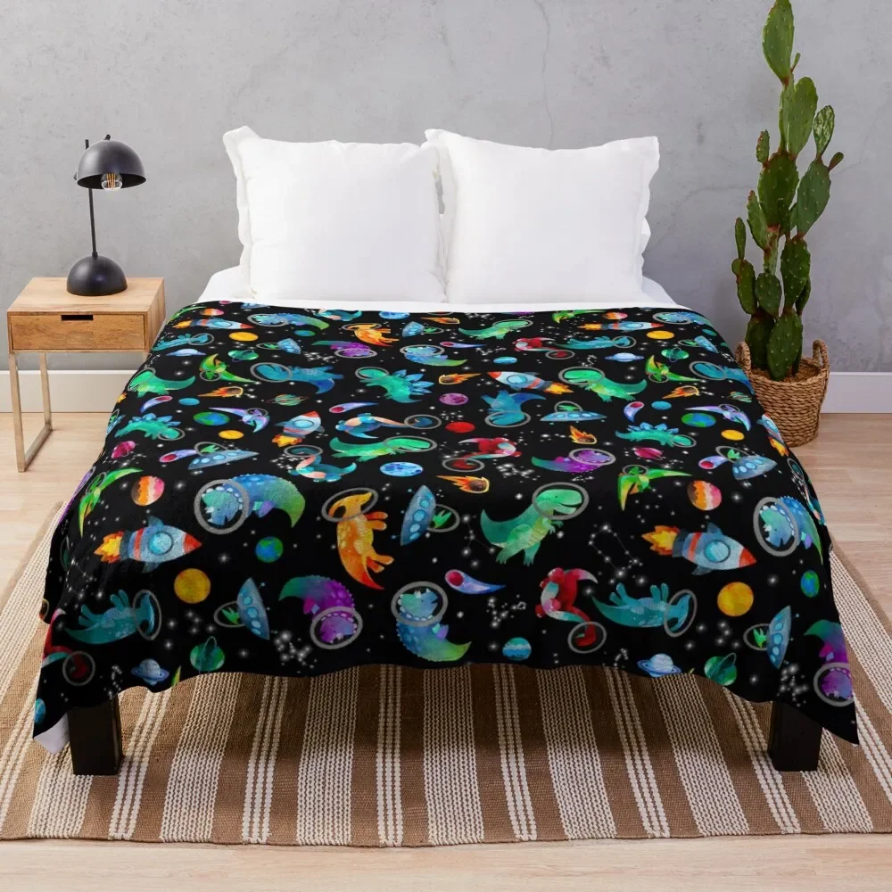 

Watercolor Space Dinosaurs Galaxy Pattern Throw Blanket Hairy For Sofa Thin fluffy Winter beds Blankets