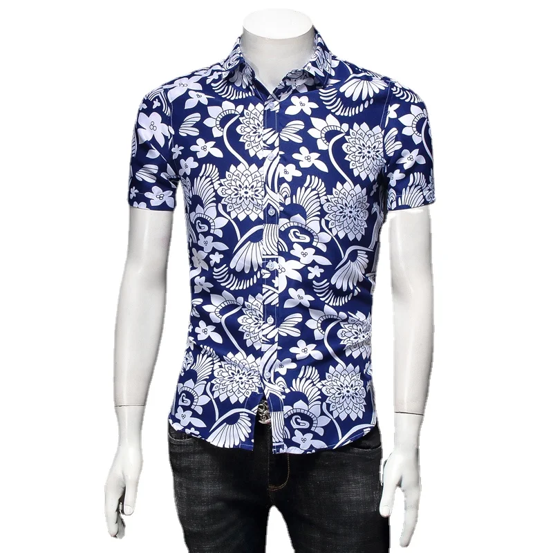 2024 New Men Summer Short Sleeved Flower Shirts Large Size M-7XL Fashion Male Dance Party Bar KTV Leisure Shirt