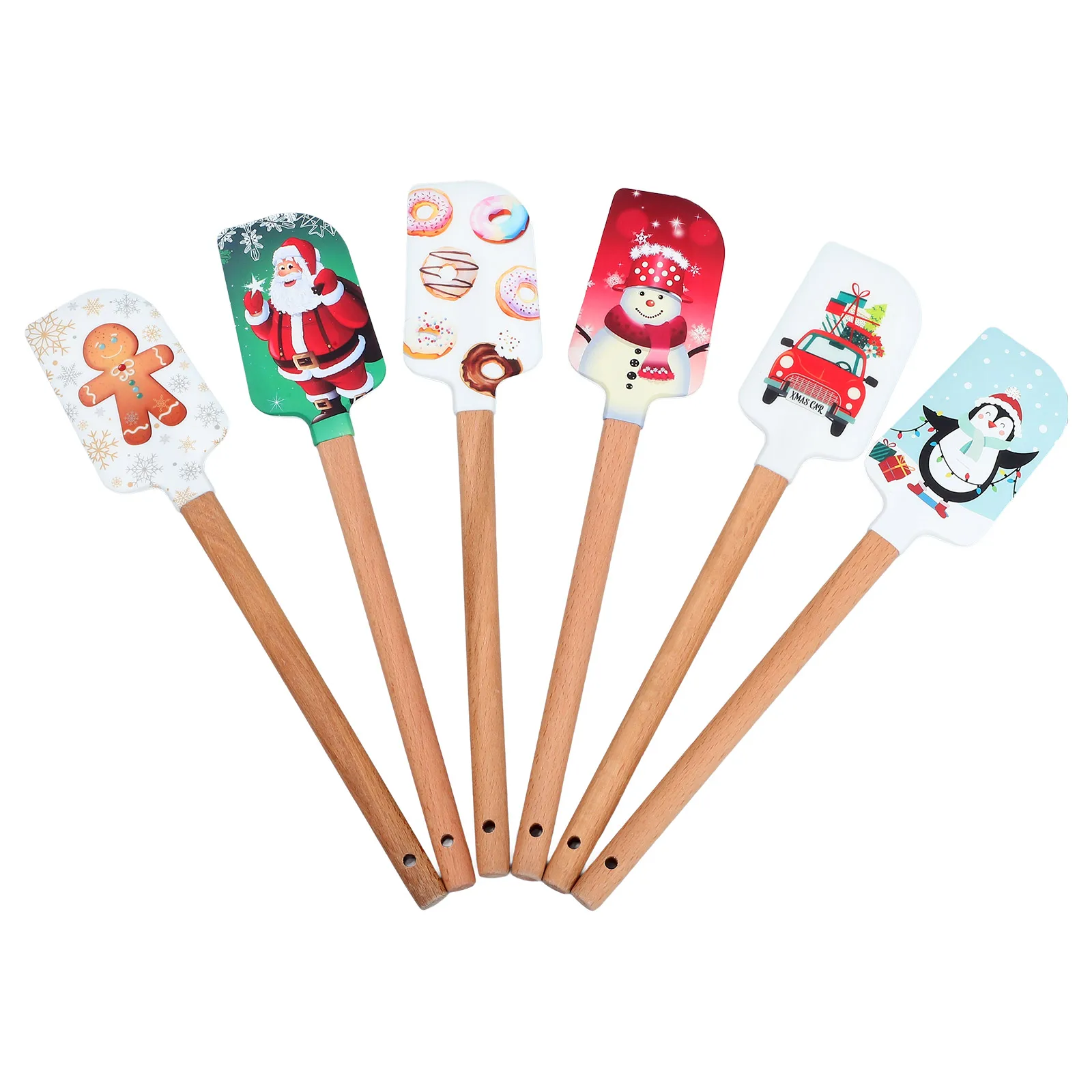 

5pcs Silicone Cake Spatula Baking Tools Jar Scraper Cream Gadgets Christmas Kitchen Non Breakable Wood Handle Easy Clean