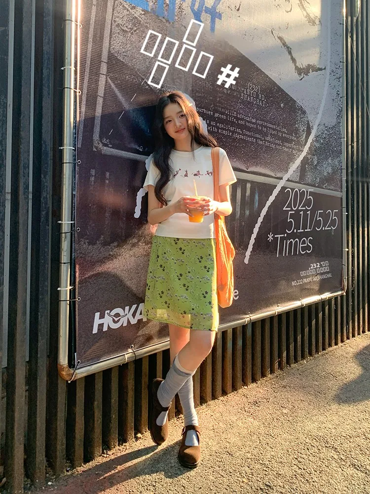 

Floral Print Chiffon A-Line Skirt Women's Summer High Waist Slimming Skirt ort Skirt Small Stature f Skirt