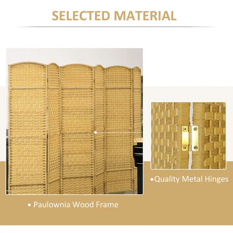 HOMCOM Folding Room Divider Screen 6 Panel 6' Tall Privacy Screen Freestanding Wood Partition for Home Office, Nature Wood