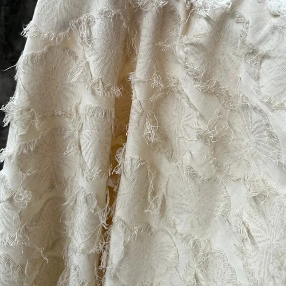 

Off White Cotton Linen Fringe Jacquard Fabric Vintage Dark Flower Creative Tablecloth Luggage Clothing Designer Cloth
