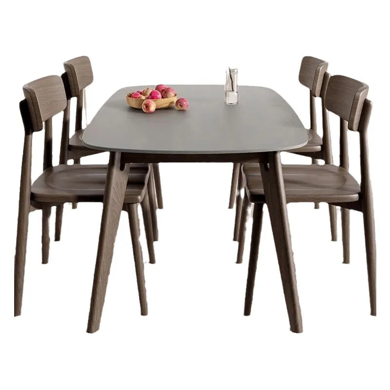 

Solid wood rock slab dining table and chair combination, Nordic small household modern western dining table