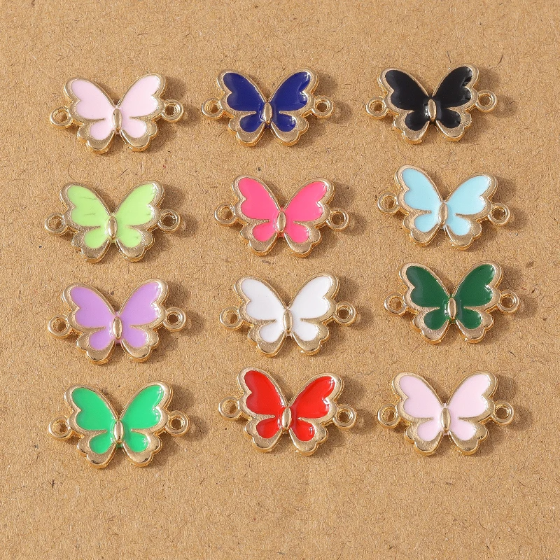 10pcs Lovely Enamel Butterfly Charm Pendants Connector for Making Necklace Bracelet DIY Jewelry Accessories Supplies