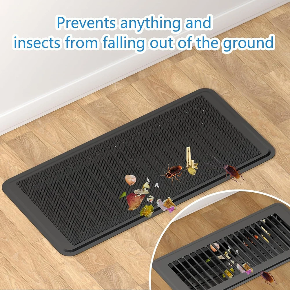 

Black Magnetic Vent Screen Covers 25.3x10cm Mesh Guard Floor Register Filter Air Circulation Debris Blocker Wall Ceiling 3pcs