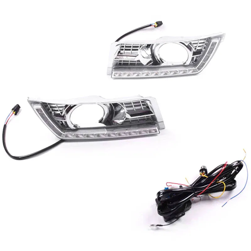 LED Daytime Running Light for Cadillac SRX 2 2012-2014 LED DRL with Yellow Turning Lights Chrome Fog Lamp Cover