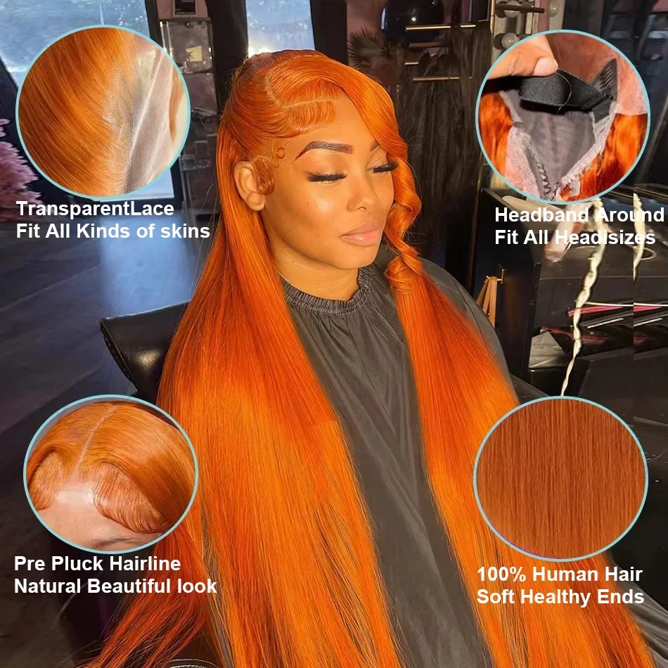 Osso em linha reta laranja gengibre perucas dianteiras do laço cabelo humano 100% 350 colorido brasileiro 13x6 hd peruca frontal do laço transparente para mulher