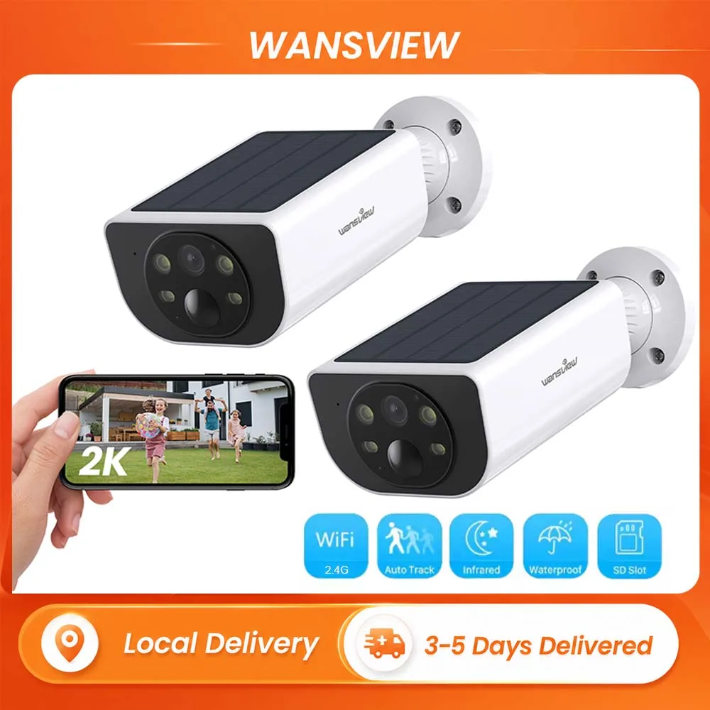 Wansview Solar-Sicherheitskamera Kabellos WLAN 3MP 2K Outdoor IP65 Wasserdichte CCTV-Kamera 4mm Objektiv 100 °   Weitwinkel-IR-Weißlicht-Nachtsicht, Zwei-Wege-Audio, PIR-Bewegungserkennung,