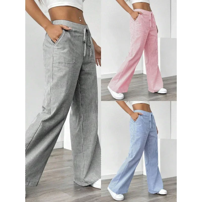 

Pop New 2025 Women's Loose Wide Leg Pants Street Fashion Casual Versatile Striped Trousers Comfortable Fit High Waist Pants