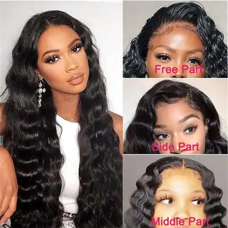 13x4 Black lace front human curly hair wig deep wave