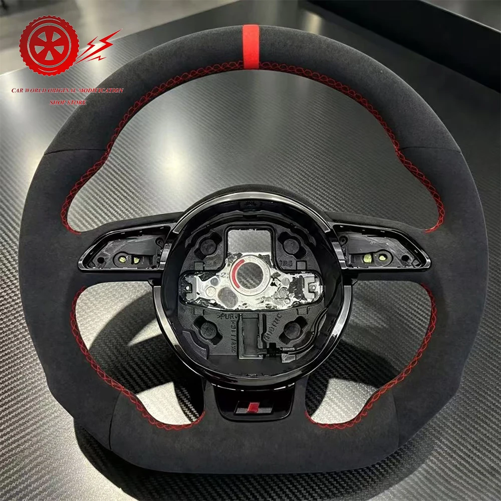 High Quality Fully Suede Leather Red Line Steering Wheel for Audi A3 A5 A4 A4L RS3 RS4 RS5 S4 S5 B8 B8.5 Car Accessory