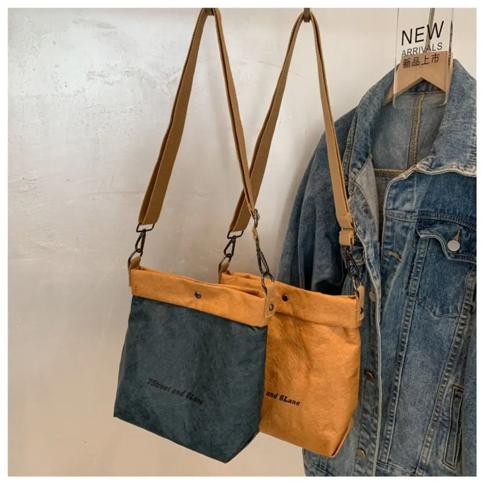 Kraft Paper Cross Body Bag Fashion Large Capacity Casual Bucket Bag Vintage Shoulder Pouch Women