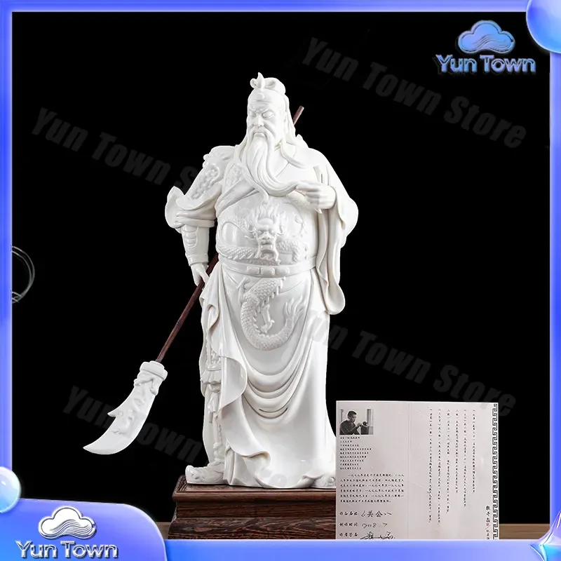 Dehua Ceramics Guan Gong Statue for Home Decoration Religious Ornament for Martial Arts God Worship White Porcelain Guan Yu