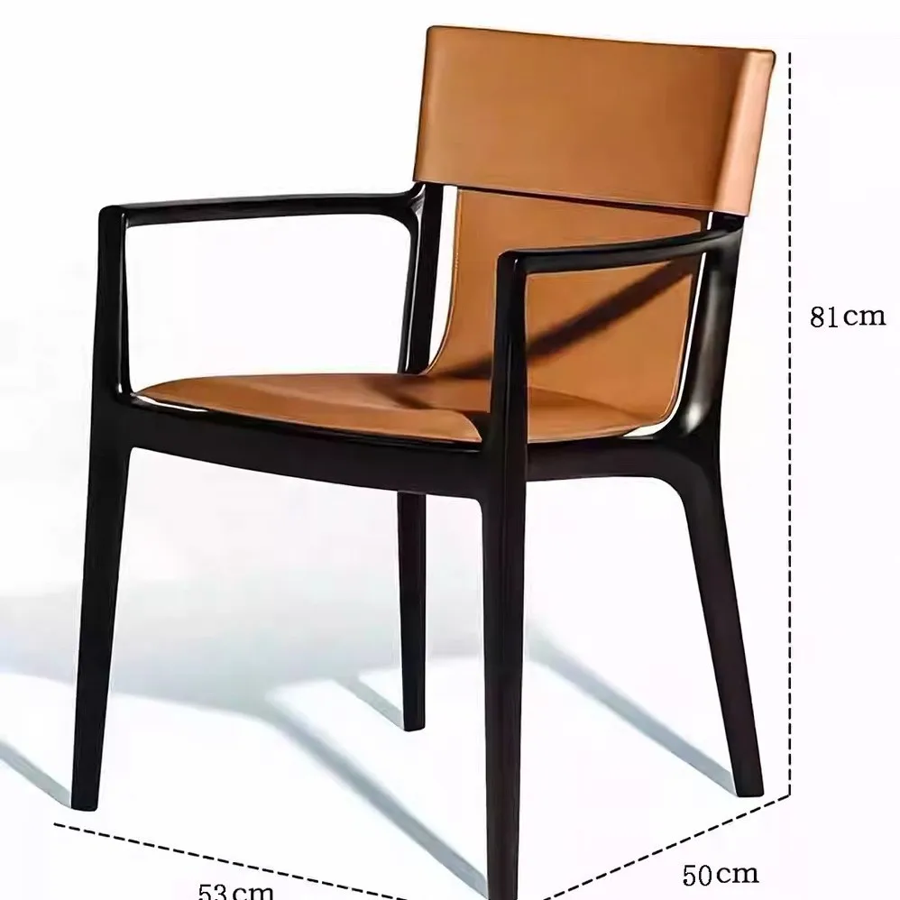 Saddle leather dining chair, solid wood backrest chair, book chair, home leisure chair