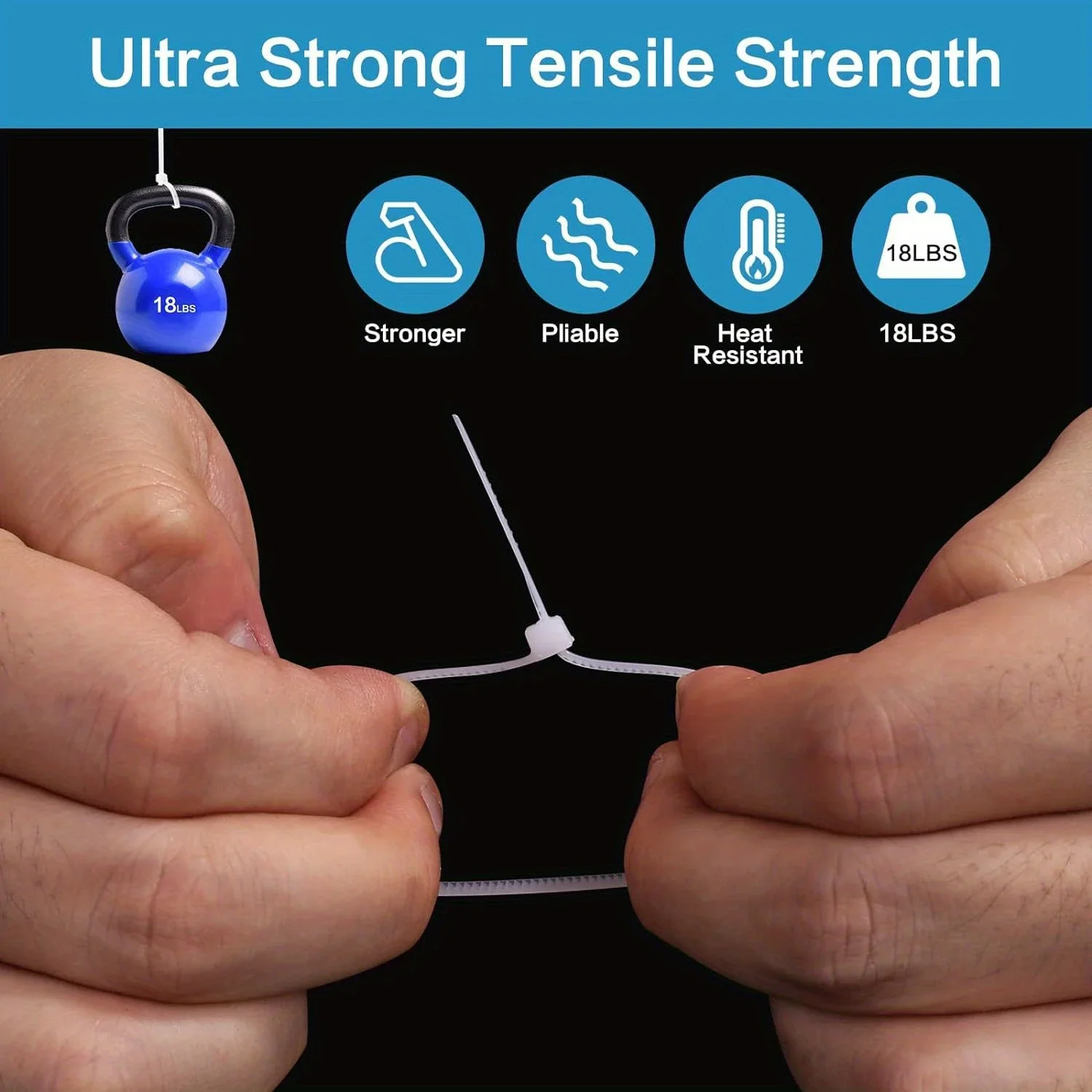 Abraçadeiras de nylon com travamento automático branco de 1000 pacotes – Abraçadeiras de plástico duráveis de 4 polegadas para uso interno e externo