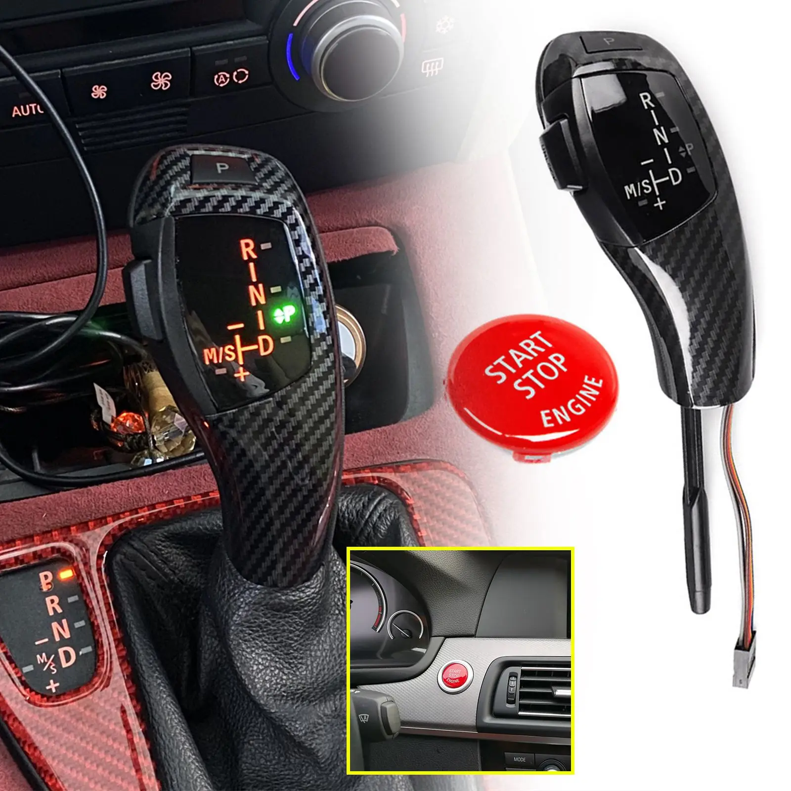 For BMW E89 Z4 (Pre-LCI) 2009-2012 E92 E93 Pre-facelift LHD LED Gear Shift Knob Carbon Fiber Printed