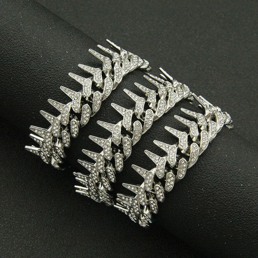 20mm Gothic Thorns Flash Full Rhinestone Miami Cuban Chain Luxury Fashion Men's Necklace For Women Hip Hop Cool Bracelet Jewelry