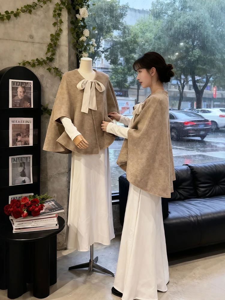 

Комплект зимней модной одежды больших размеров с накидкой и базовым слоем, женский повседневный теплый и комфортный комплект с высокой талией