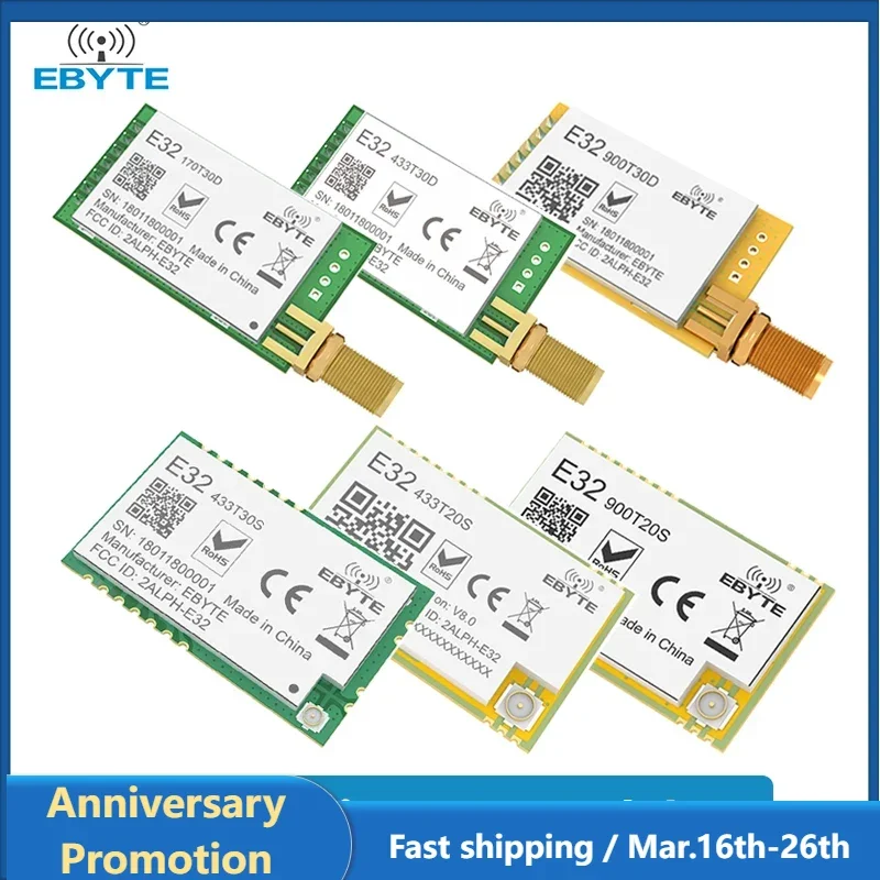 LoRa Module EBYTE E32 Series UART SMD DIP 433MHz 915MHz 868MHz 20dBm 30dBm IPEX/Stamp Hole SMA-K Wireless Module