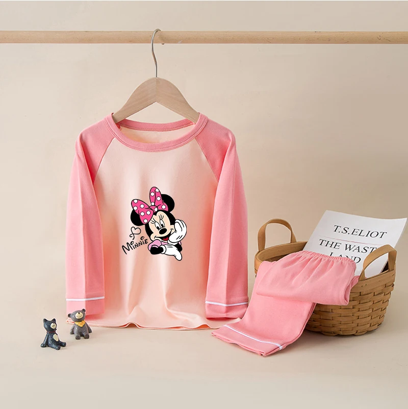 

Disney Mickey Minnie Mouse 100% Cotton Kids Pajamas Sets Baby Girls Boys Clothes Pijamas Cartoon Long Sleeve Tshirt+Pants