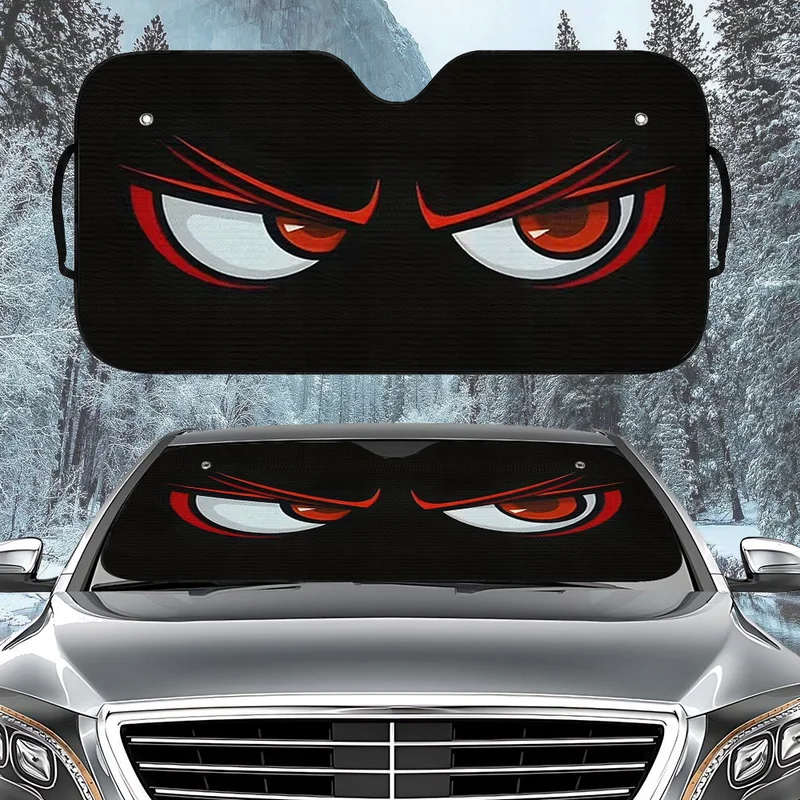 Fun Red Eye Expression Car Sunshade for Small Cars and Large Cars, 2 Sizes to Choose From Car Windshield Sunshade