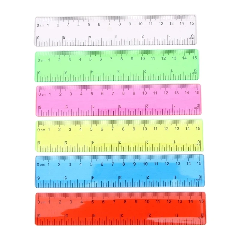 Regla de plástico transparente de colores, 8 piezas, 15CM, recta, inastillable, suministros de matemáticas, escuela, oficina, herramientas de