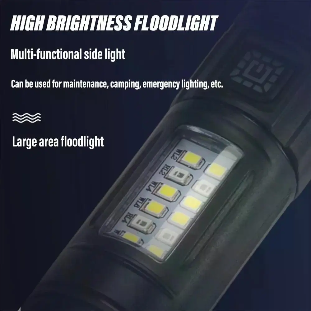 C5 Super Bright LED Flashlight Rechargeable Torch Portable Searchlight Outdoor Camping Light with COB Side Lights Mini Lamp Tool