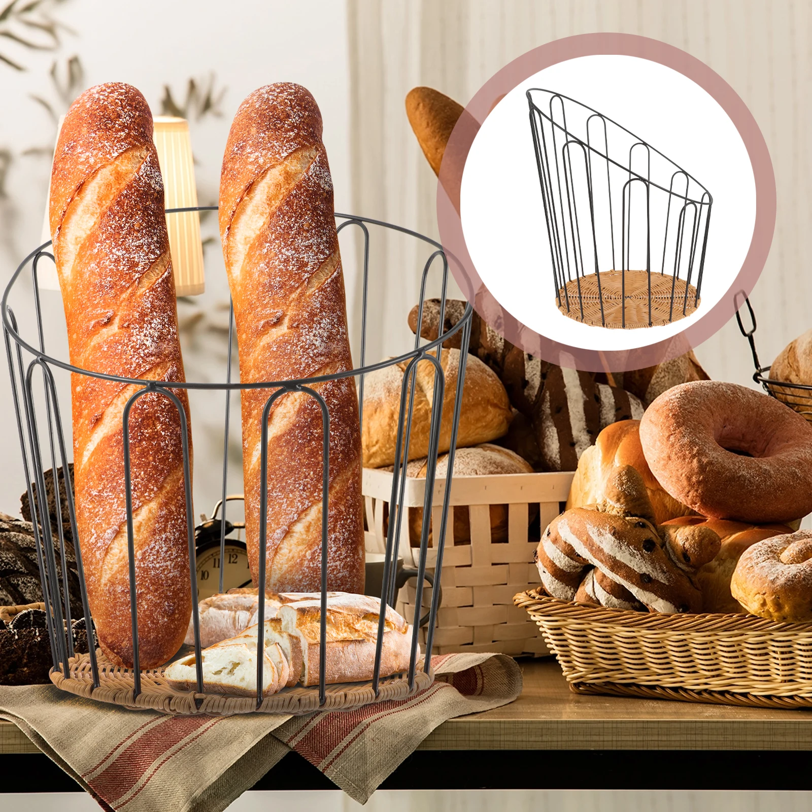 

Multifunctional Bread Woven Storage Basket Iron Pp Material Lightweight Kitchen Counter Serving Snacks Fruit Hollow Out