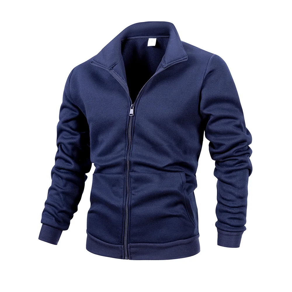 سترات رجالية كاجوال بسحاب وياقة واقفة ومعطف بلون سادة وأكمام طويلة وسترة رياضية خارجية ملابس الشارع