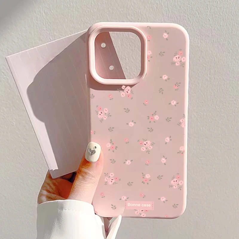 INS Korea Pink Flower Phone Case For iPhone 17 16 15 14 13 12 11 Pro Max 16 Plus 17 Air Shockproof Candy Soft Bumper Cases Cover