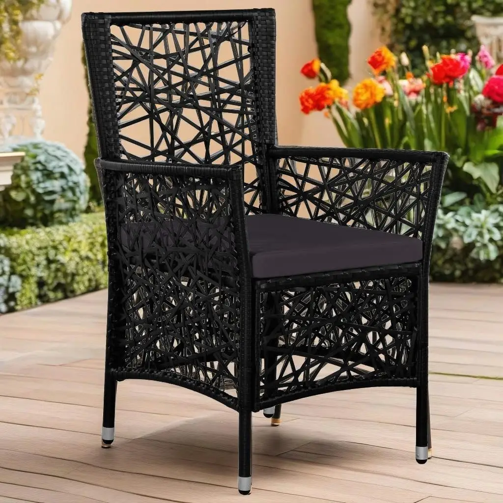 

7-Piece Black Poly Rattan Patio Dining Set - Outdoor Furniture for Garden & Backyard