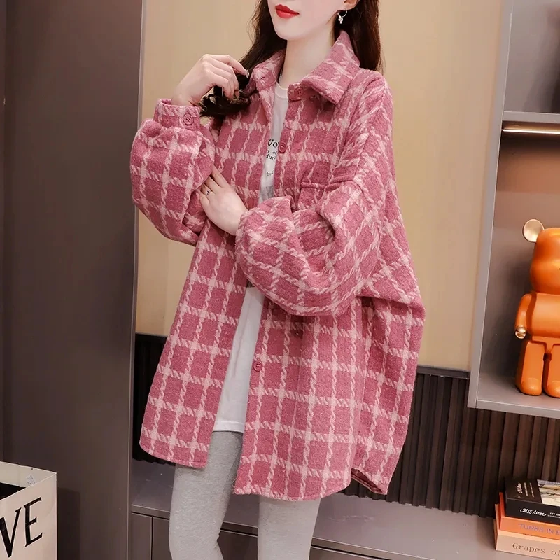 Autumn Winter Cotton Shirt Women College Style Long Sleeve Thick Checkered Blouse Casual Comfortable Fit Female Top ClothesA1285