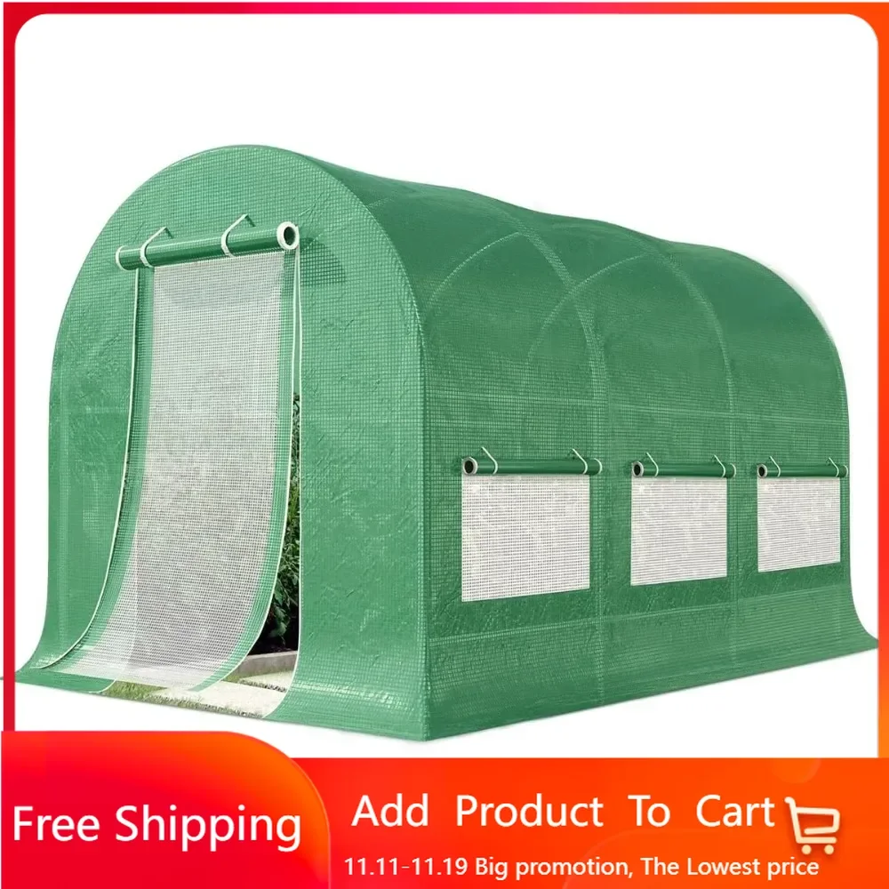 12x6.6x6.6 FT Greenhouse for Outdoors, Heavy Duty Large Garden High Tunnel Walk-in Green House, Portable Winter Hot House,Green