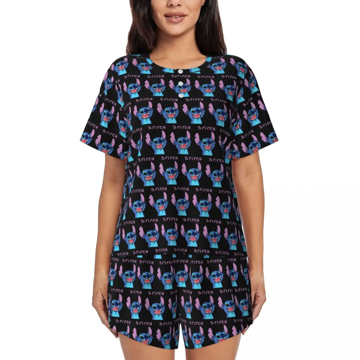 

Custom Cartoon TV Animation Stitch Pajamas Set Womens 2-Piece Short Sleeve Sleepwear Loungewear PJ Shorts Sets