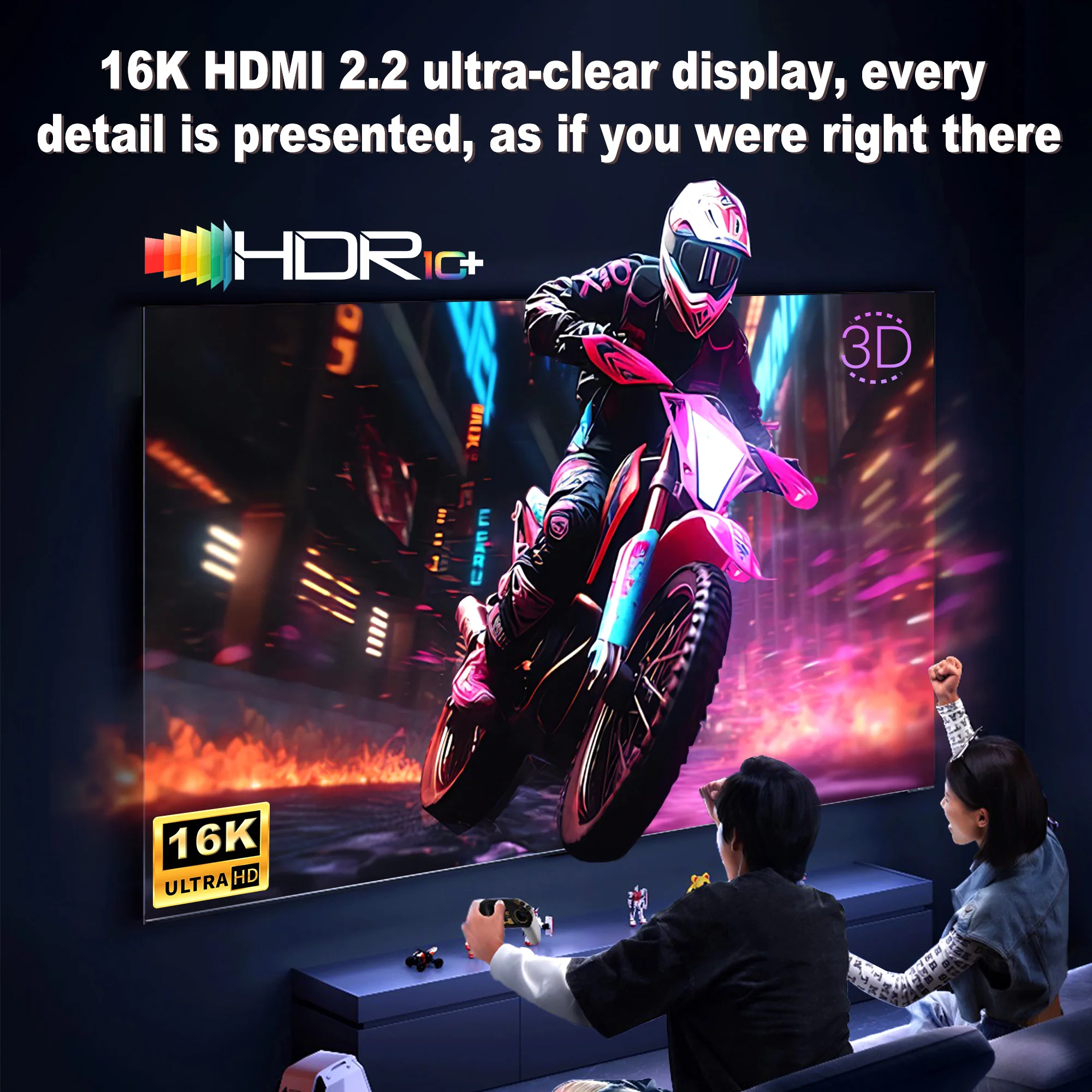 كابل مضفر 16K HDMI 2.2 عالي السرعة 96 جيجابت في الثانية 16K@30 هرتز/60 هرتز 8K@120 هرتز 4K@240H UHD HDR 12 بت متوافق مع مفتاح تلفزيون الكمبيوتر المحمول PS5