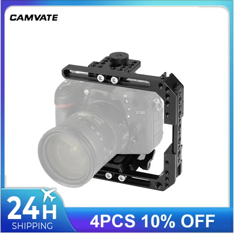 CAMVATE Adjustable Camera Half Cage Rig With Manfrotto QR Baseplate & NATO Rail Side Cheese Bar For DSLR Cameras DIY Setups