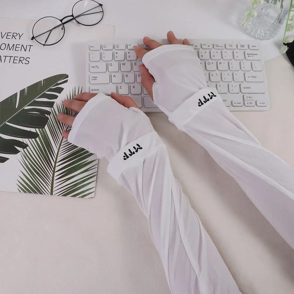 

Simple Letter Solid Color Sun Protection Outdoor Summer Sunscreen Sleeves Driving Arm Cover Women Arm Sleeves Ice Silk