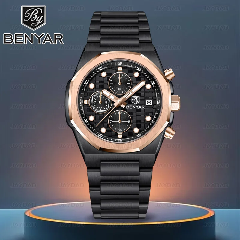 

Новые роскошные мужские часы BENYAR, мужские наручные часы с шестью иглами, кварцевые часы, спортивные водонепроницаемые 100 м, мужские часы Relogio Masculino