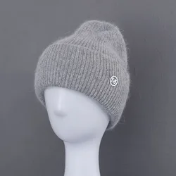 2022 NEW Rabbit Fur Skullies Cashmere unisex Winter Hat for Woman With M Logo Autumn Beanies Warm hat for gift free shipping