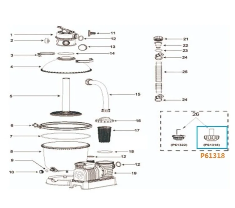 P61318Ass16 Pool Inlet Strainer Inlet Debris Screen for Bestvvay 530Gal Sand Filter Pump Component Inlet Head